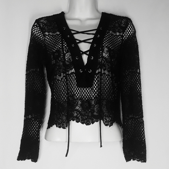 Cotton Candy Tops - Cotton Candy Black Lace Top Size Small